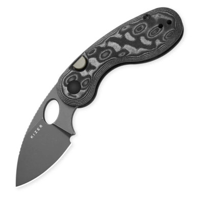 Kizer Microbe Folding Knife Black-Gray Vortex Micarta Handle Gray