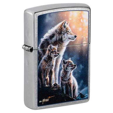 Zippo Mazzi Wolf with Cubs Design Street Chrome ZP47106 - Smoky