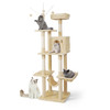 70 in. Beige Cat Tower for Indoor Cats, Multi-Level Cat Activity Tree with Scratching Posts, Basket, Cave Condo