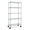 36 x 18 x 76 in. 5-Tier NSF Commercial Grade Heavy Duty Silver Grey Wire Shelving w/Wheels