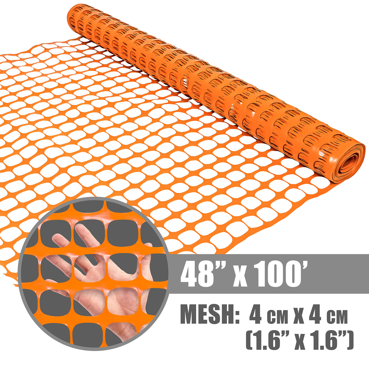 4 ft. x 100 ft. Outdoor Snow Fence, Temporary Garden Netting for Poultry,  Rabbits, Chicken & Dogs, Opening Mesh Size 1.6 x 1.6 (Orange) - FencerWire