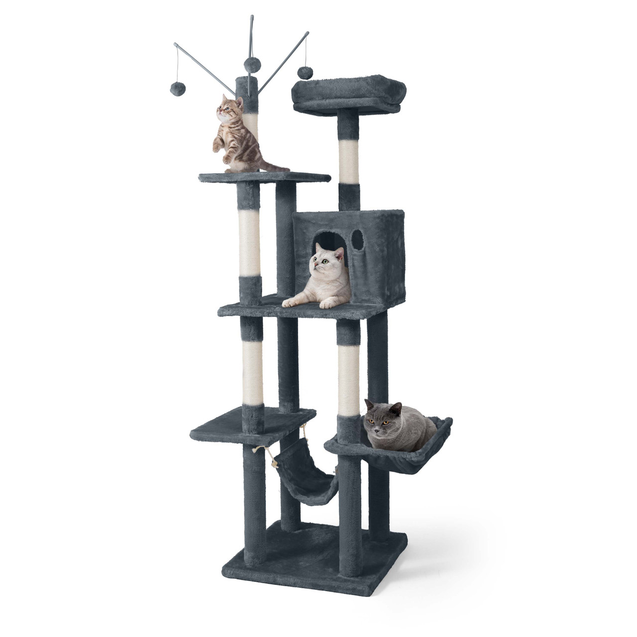 70 in. Dark Grey Cat Tree Tower for Indoor Cats