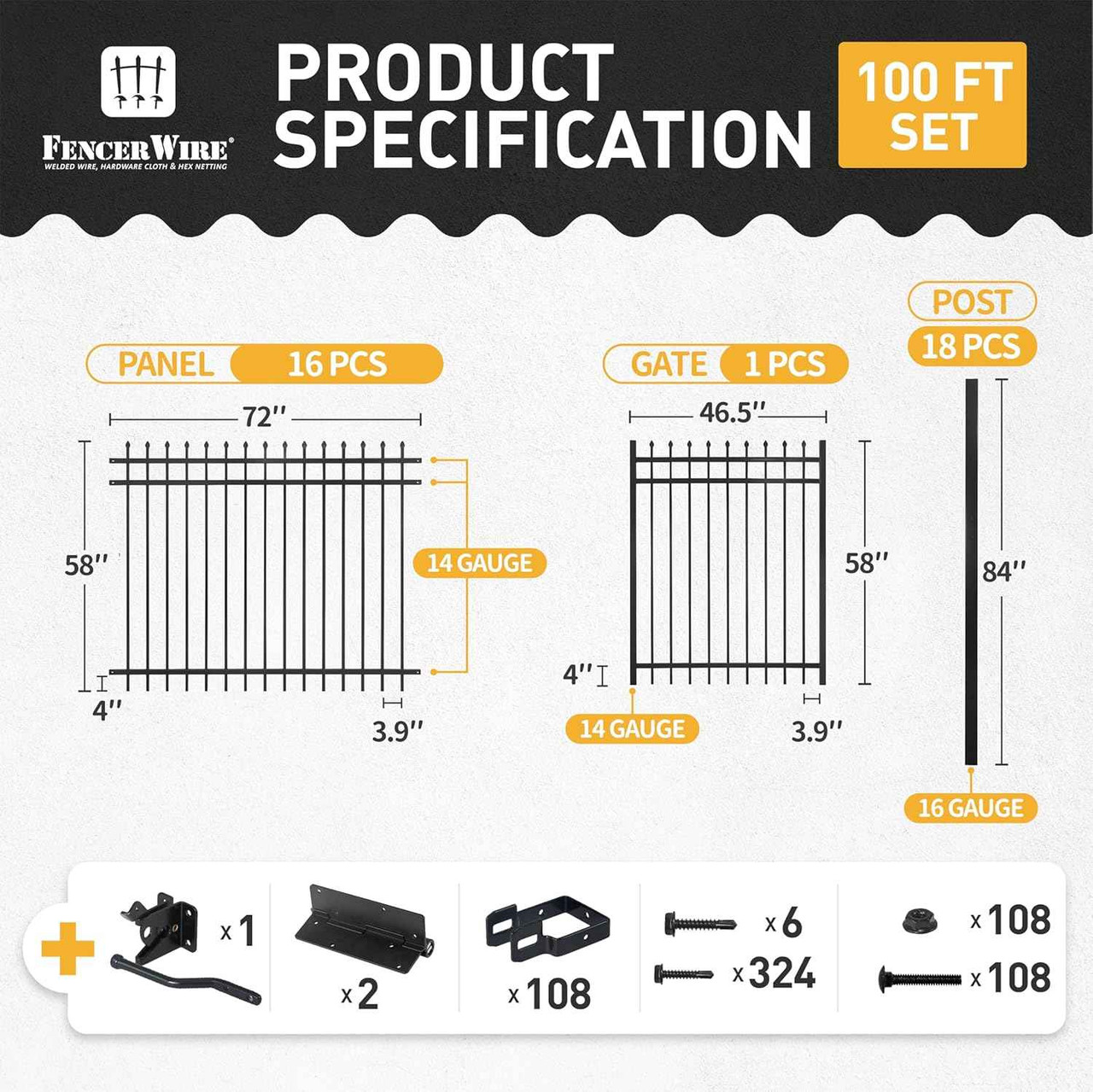Pinnacle Fence Panel Kit with 5X6FT Panels, Pinnacle Gate