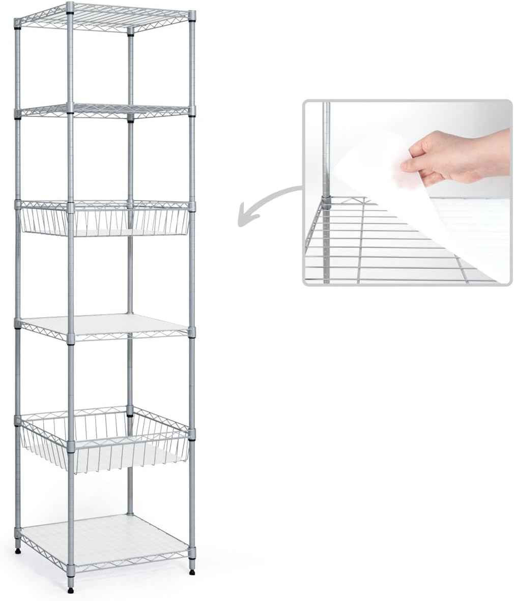 こんすーページ 6 Tier Wire Shelving Basket Shelves, Sliver Grey