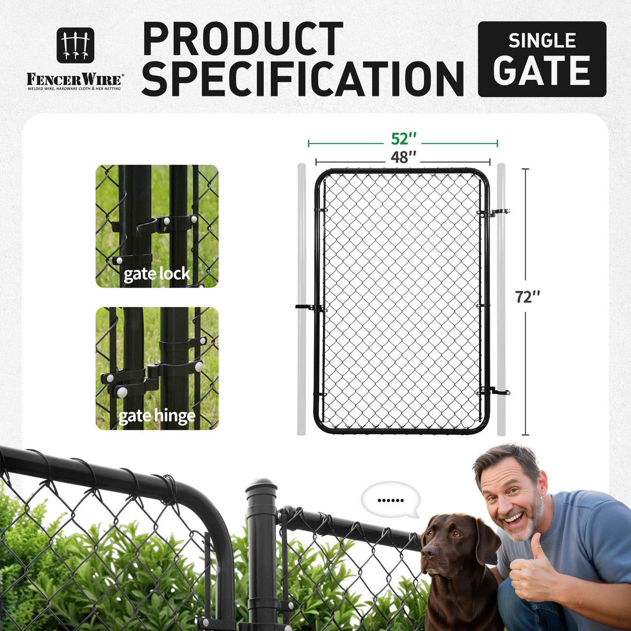 Black Vinyl Coated Chain Link Fence Gate Kit, Multi-options