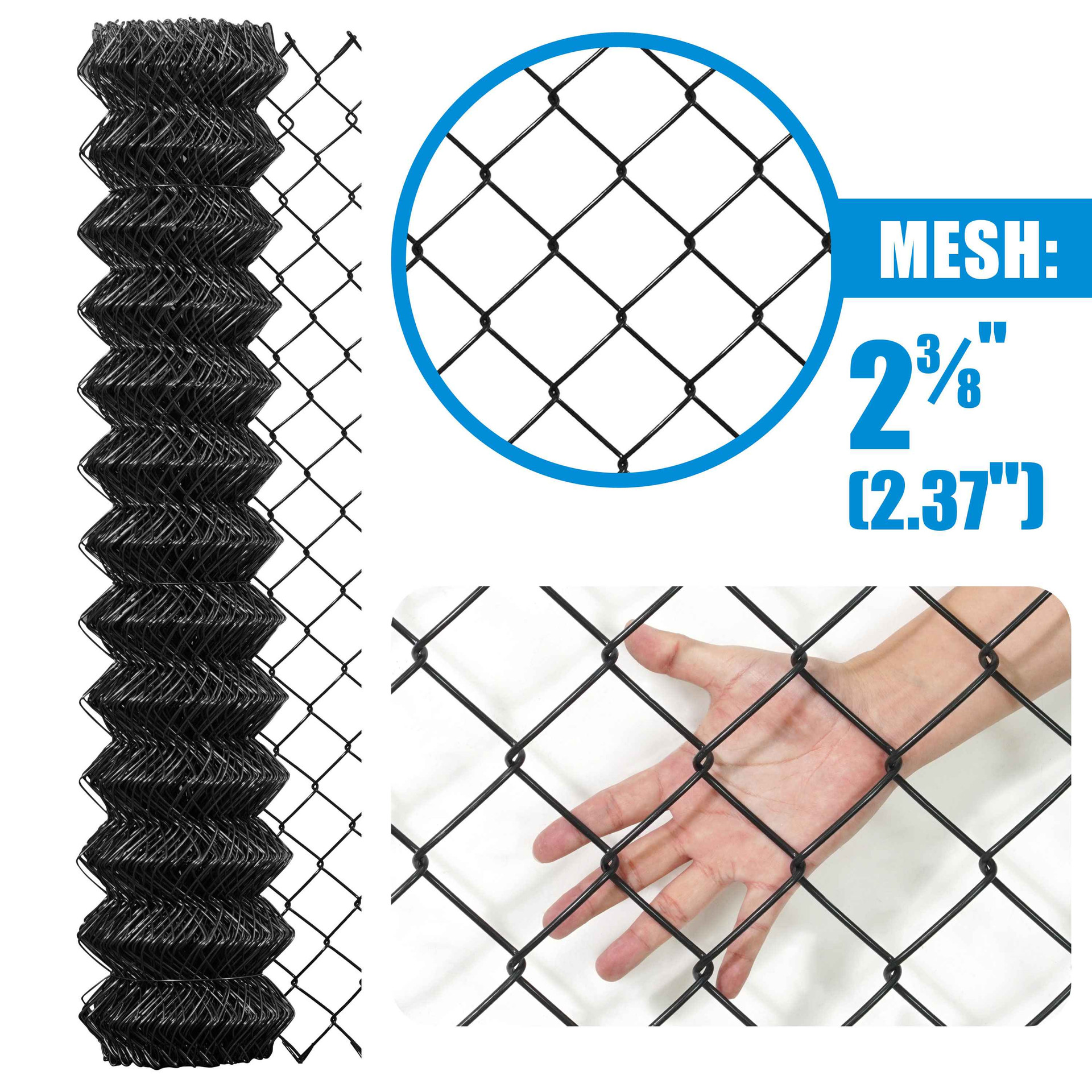 Vynil Chain Set 9 Gauge Black Vinyl Chain Link Fence Fabric, 2-3/8 Inch