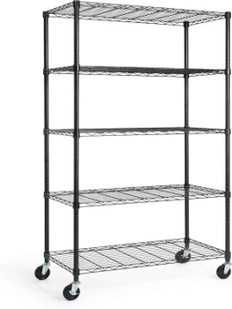 36 x 18 x 76 in. 5-Tier NSF Commercial Grade Adjustable Wire Shelving w/ Wheels & Leveling Feet, Black