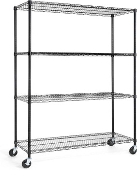 48 x 18 x 76 in. 4-Tier NSF Commercial Grade Adjustable Wire Shelving w/ Wheels & Leveling Feet, Black