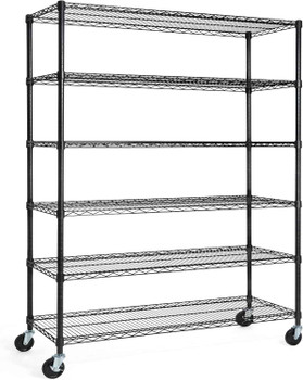 48 x 18 x 76 in. 6-Tier NSF Commercial Grade Adjustable Wire Shelving w/ Wheels & Leveling Feet, Black