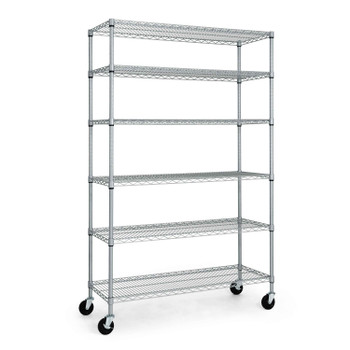 48 x 18 x 76 in. 6-Tier NSF Commercial Grade Heavy Duty Silver Grey Wire Shelving w/Wheels