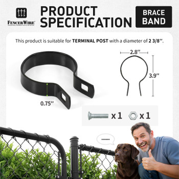 Black Galvanized Brace Band for 2-3/8" Outside Diameter Post with Bolt & Nut, Multi-options