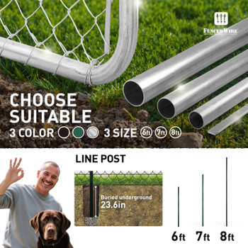 6/7/8 FT Galvanized Chain Link Fence Line Round Post, Line Post with 1-7/8” Outside Diameter, Multi-options