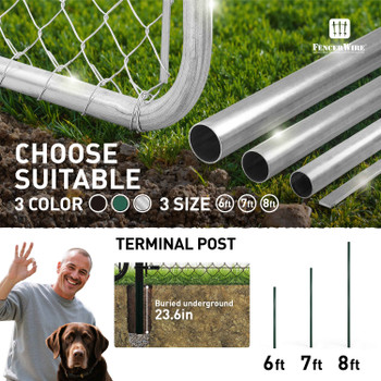 6/7/8 FT Galvanized Chain Link Fence Terminal Post, Terminal Post with 2-3/8” Outside Diameter, Multi-options