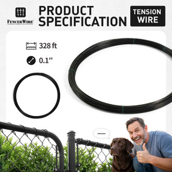 Black 328 Ft. 9 Gauge Tension Wire, Heavy Duty High Strength Multi-Purpose Rust-Resistant Bendable Steel Wire for Fencing, Gardening, Pet Enclosures, Landscaping, Crafts & DIY Projects