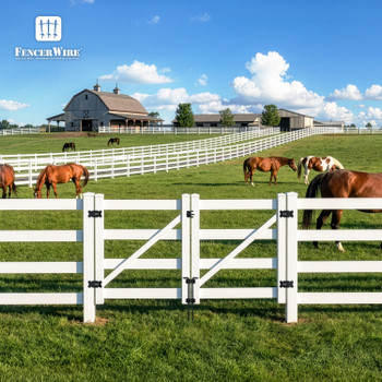 Vinyl Ranch Double Gate Kit with Gate Posts, Hinges, Latch, Hardware & Drop Rods, Multiple Options