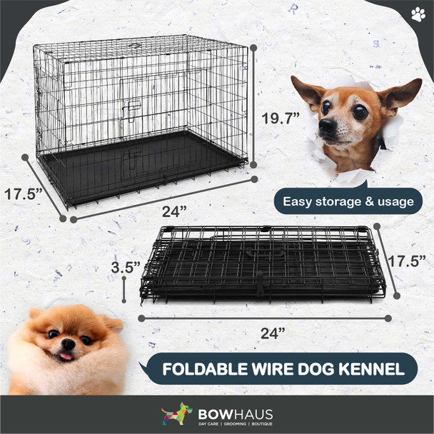 24 in. Foldable Dog Crate Wire Metal Dog Kennel w/ Divider Panel, Leak-Proof Pan & Protecting Feet