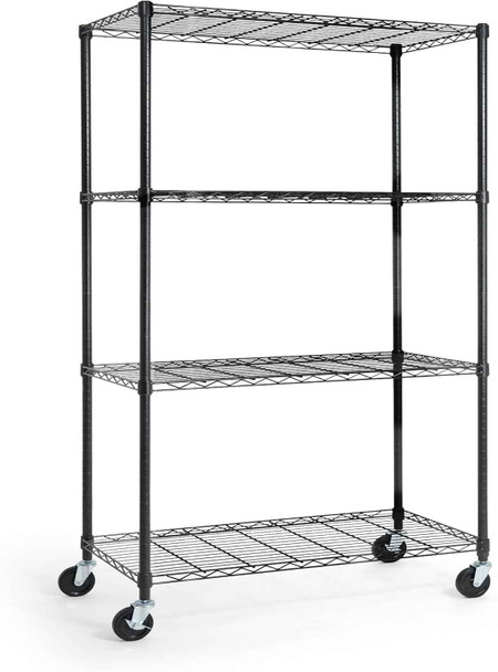 36 x 18 x 76 in. 4-Tier NSF Commercial Grade Adjustable Wire Shelving w/ Wheels & Leveling Feet, Black