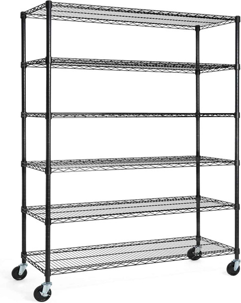 48 x 18 x 76 in. 6-Tier NSF Commercial Grade Adjustable Wire Shelving w/ Wheels & Leveling Feet, Black