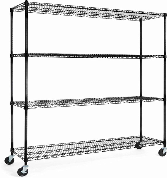 60 x 18 x 76 in. 4-Tier NSF Commercial Grade Adjustable Wire Shelving w/ Wheels & Leveling Feet, Black