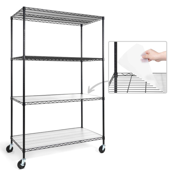 48 x 24 x 76 in. 4-Tier NSF Commercial Grade Heavy Duty Wire Shelving w/ Wheels and Clear Liners
