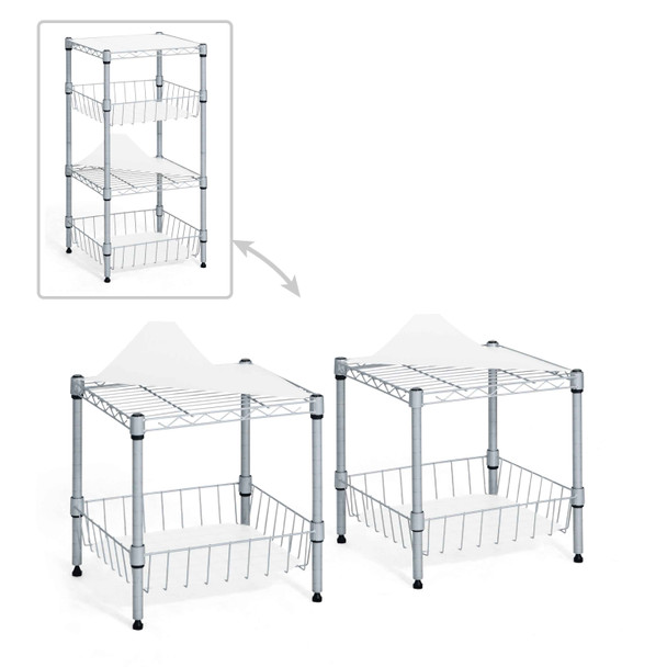 2 to 4 Tier NSF Wire Shelving Basket Shelves, Storage Rack Corner Shelves, Sliver Grey