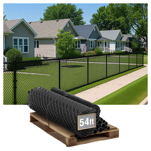 9 Gauge Black Vinyl Coated Chain Link Fence Kit w/Fence Fabric, Gate, Posts, Top Rails & Hardware (4ft. Height), Multiple Options