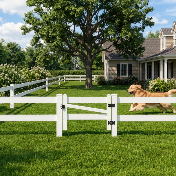 2-Rail Vinyl Ranch Fence Kit with 3ft H x 4ft W Gate, 5ft Posts & 8ft Rails, Multiple Options