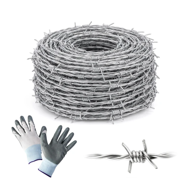 12.5 Gauge 4 Point Galvanized Barbed Wire Fencing with Gloves, Multiple Options