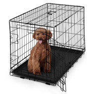 30 in. Foldable Dog Crate Wire Metal Dog Kennel w/ Divider Panel, Leak-Proof Pan & Protecting Feet