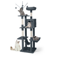 70 in. Dark Grey Cat Tower for Indoor Cats, Multi-Level Cat Activity Tree with Scratching Posts, Basket, Cave Condo