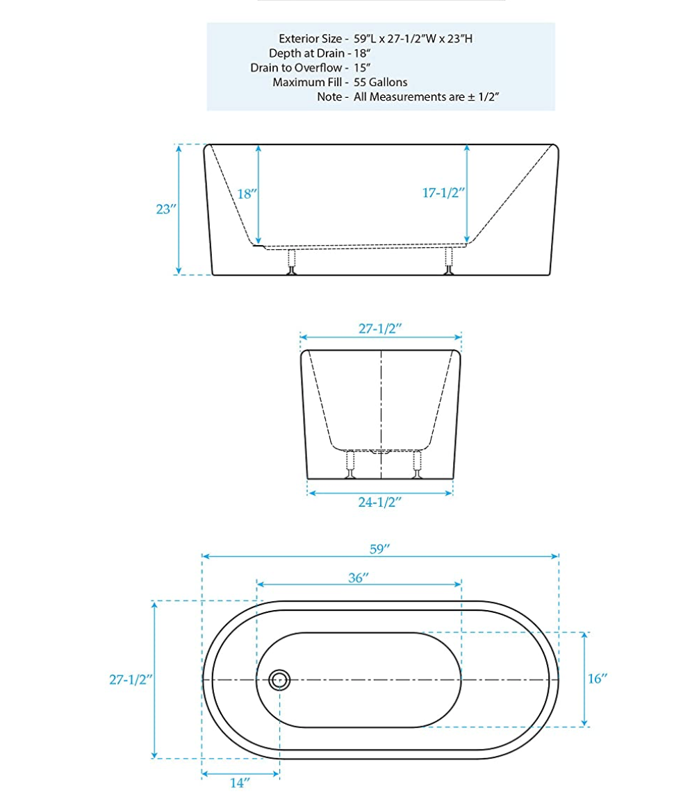 Royal Pemberton 63 inch Freestanding Bathtub with End Drain