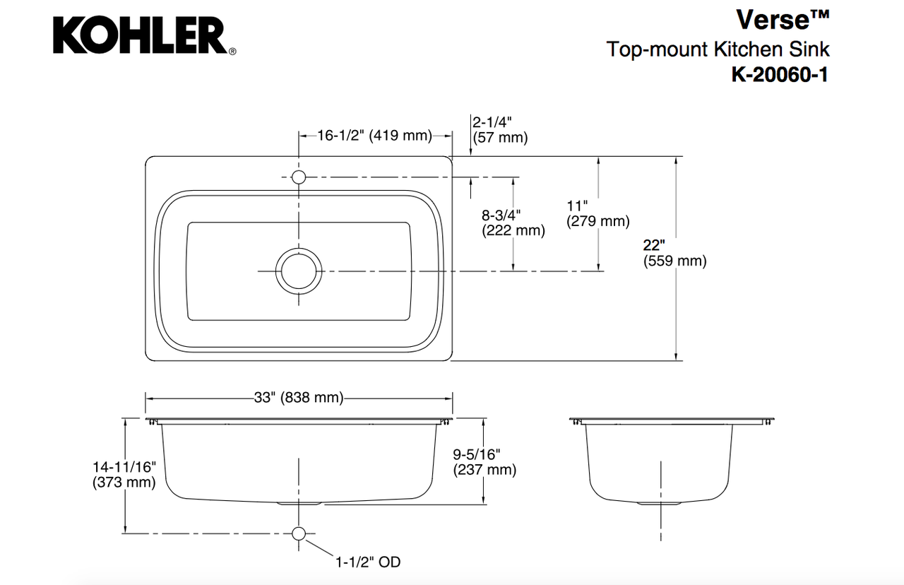 kohler verse 33 in single bowl kitchen sink