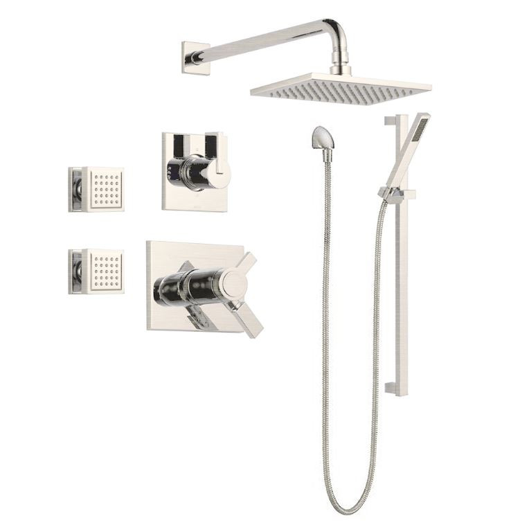 Delta with Diverter Trim, Shower Head, Slide Bar Hand Shower, 2 Body
