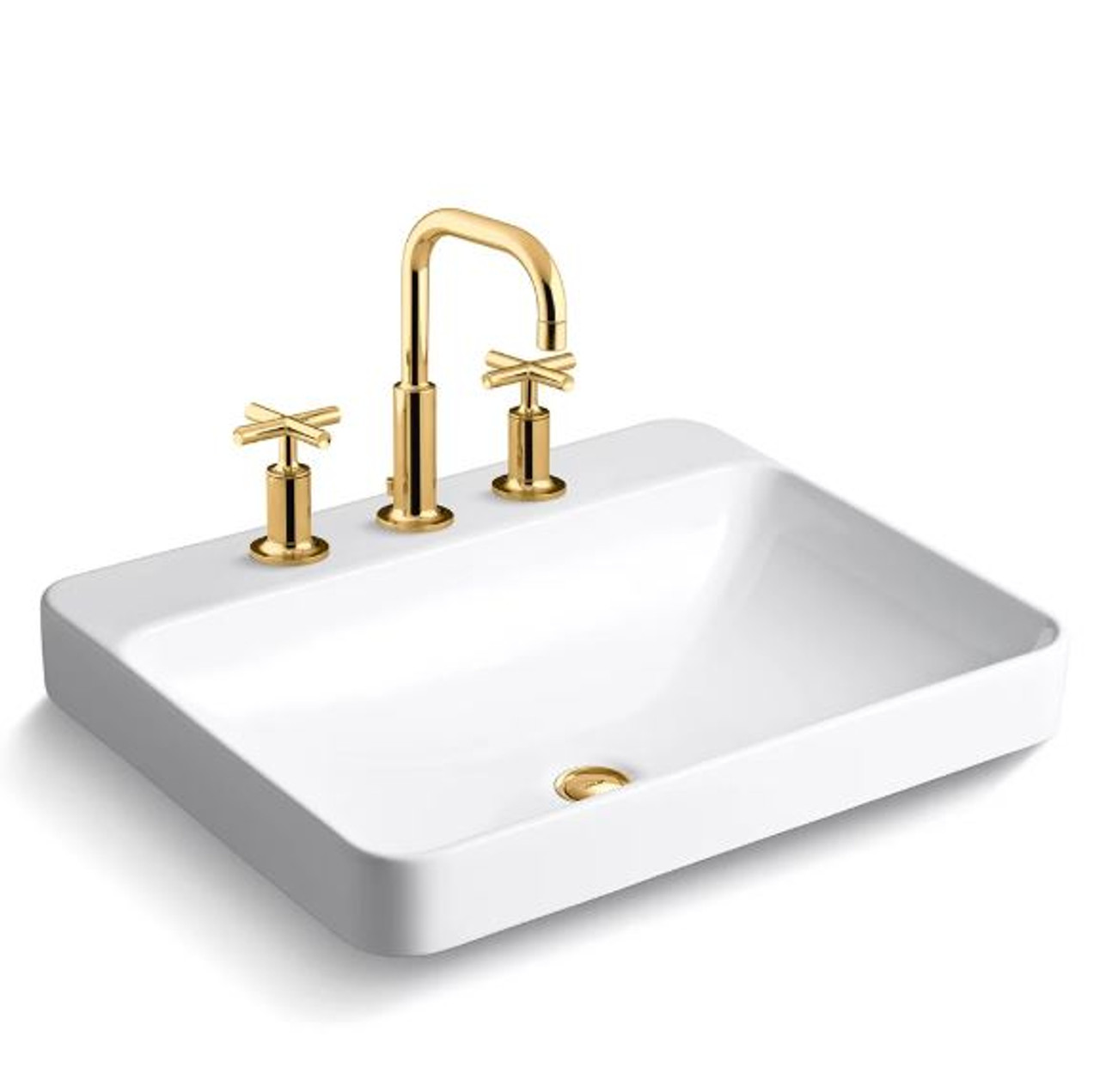 Kohler Vox 22 Vessel Sink With Overflow And Purist Widespread Bathroom Faucet With Pop Up Drain Assembly Royal Bath Place