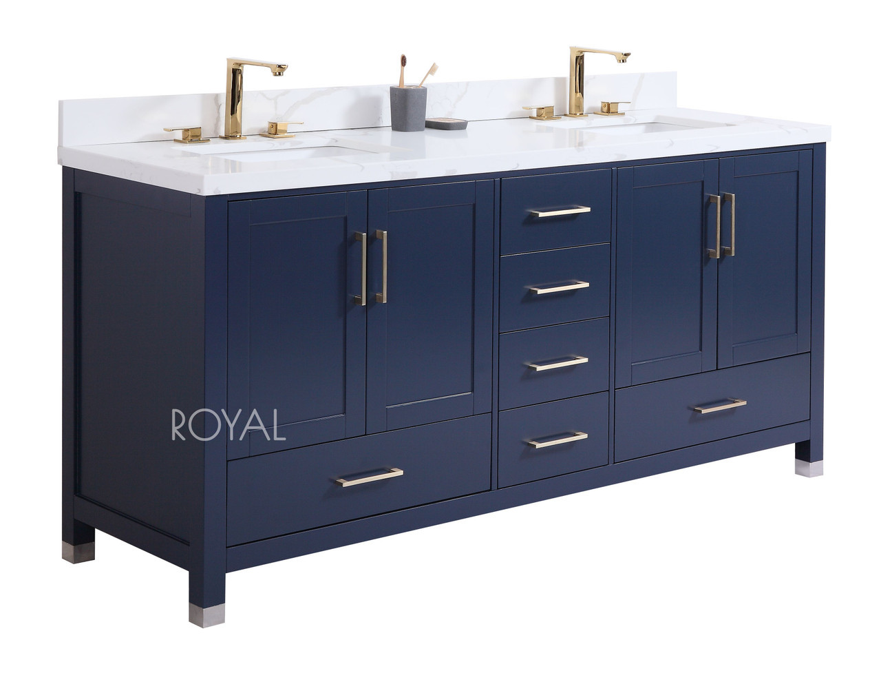 Royal Hollywood Collection 60 Inch Navy Blue Double Sink Bathroom Vanity