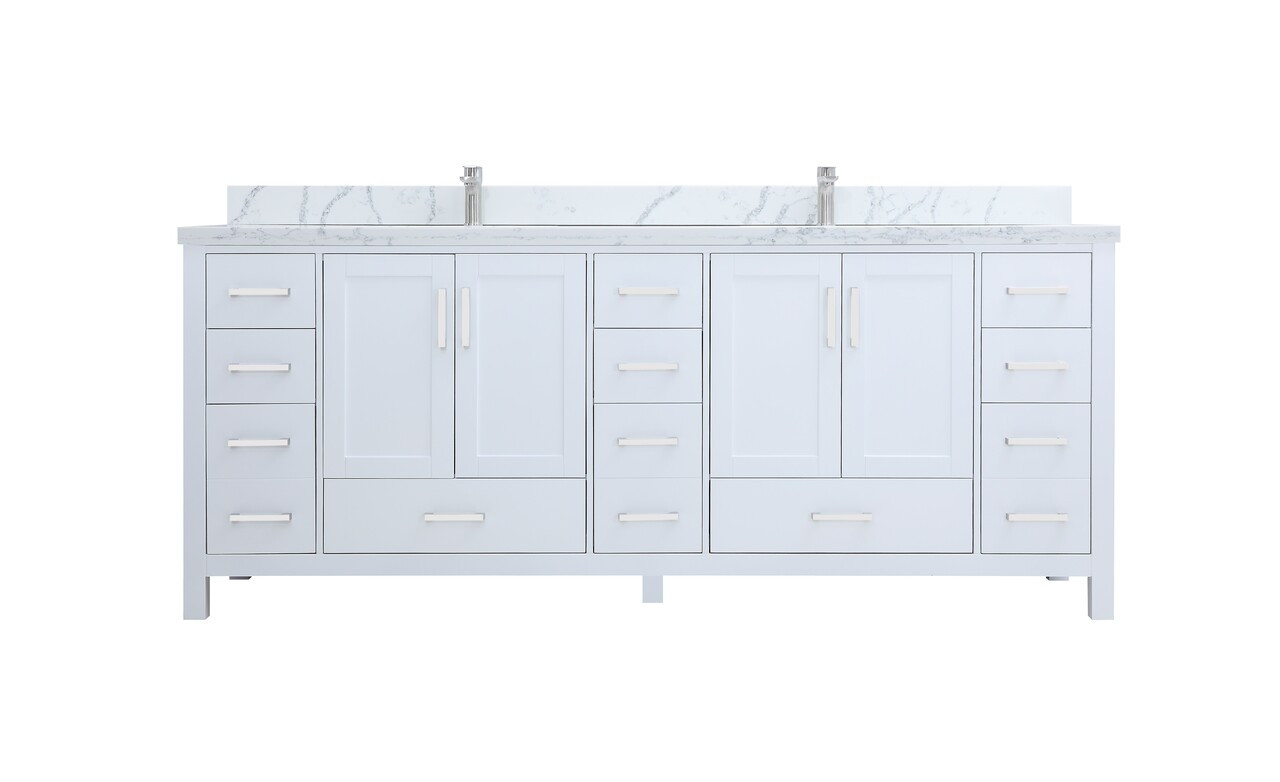 Palmera 90 inch Double Sink Bathroom White Vanity & Side Cabinet Tower