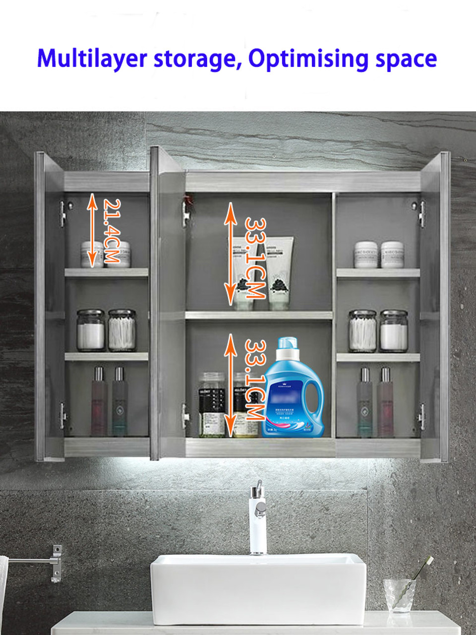 4 Tier Large Bathroom Medicine Cabinet With Mirror