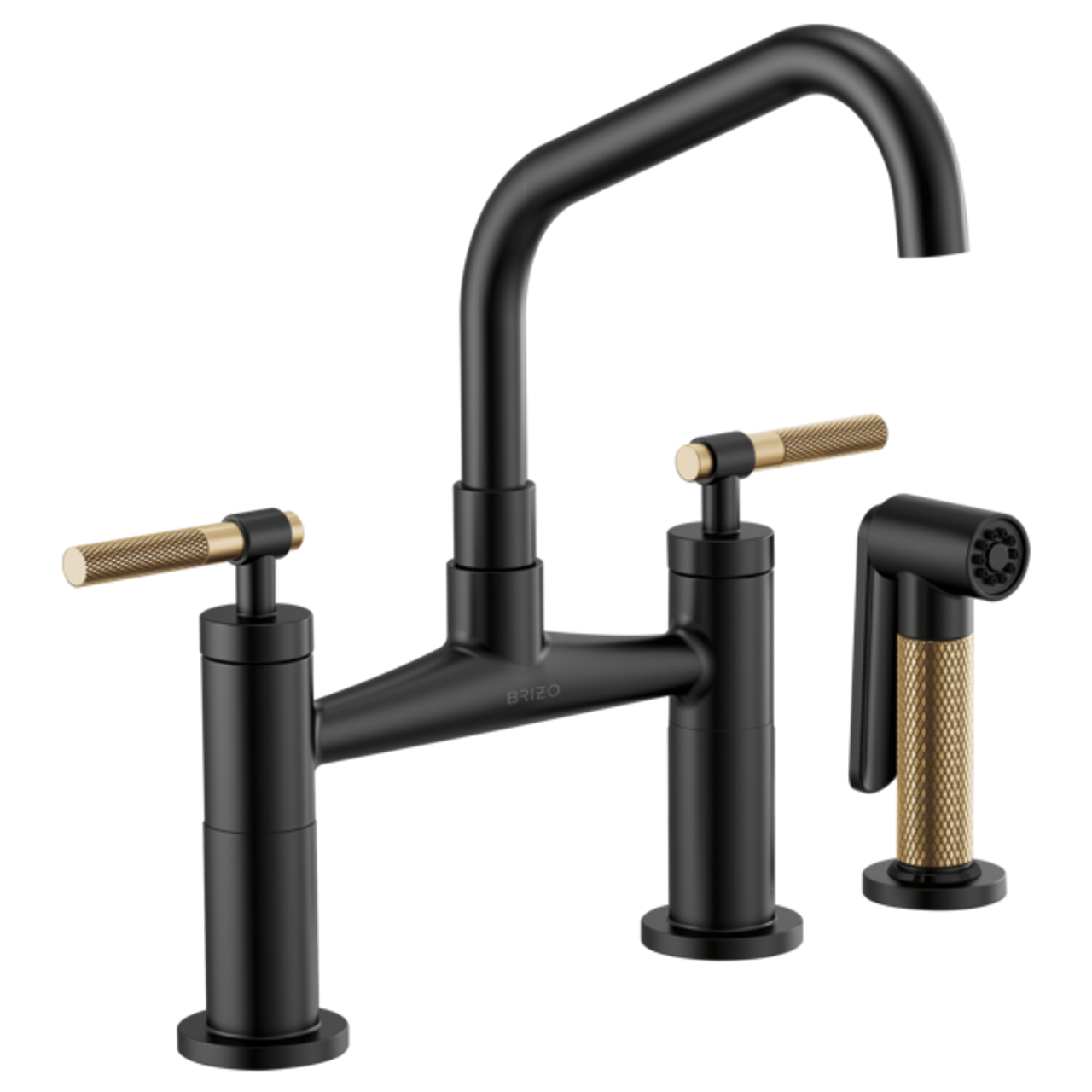 Brizo LITZE® Bridge Faucet with Angled Spout and Knurled Handle in Matte  Black / Luxe Gold - Royal Bath Place