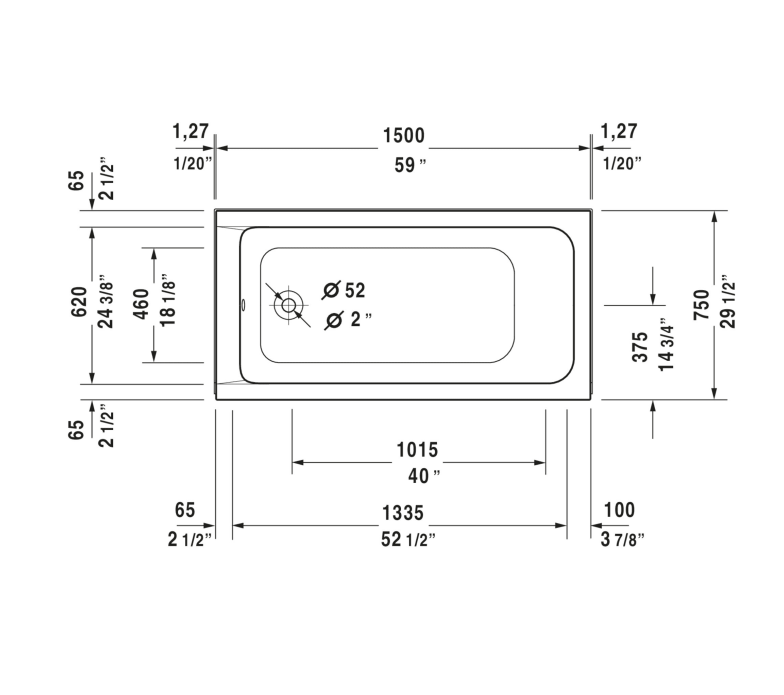 Duravit DCode 60" Drop In Acrylic Soaking Tub with Left Drain and