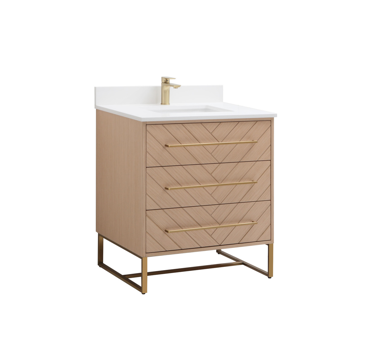 Royal COCO 30-Inch Bathroom Vanity – Natural Wood Finish with Gold Hardwar