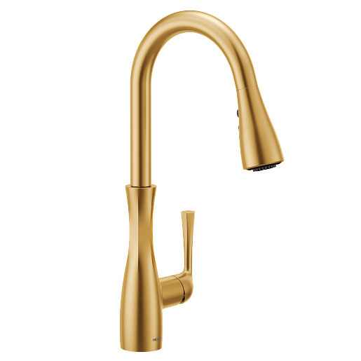Moen Arlia Brushed Gold Pulldown Kitchen Faucet - High Arc
