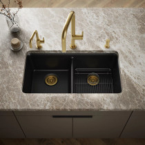 Kohler |Cairn® 33-1/2" x 18-5/16" x 9-1/2" Neoroc® under-mount double-equal kitchen sink with sink rack