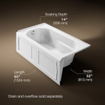 Kohler | Devonshire® 60" X 32" Alcove Bath With Integral Apron, Integral Flange And Left-Hand Drain