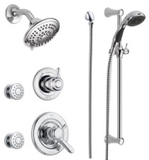 Delta Monitor 17 Series Dual Function Pressure Balanced Shower System with Integrated Volume Control, Shower Head, 2 Body Sprays and Hand Shower - Includes Rough-In Valves - Chrome
