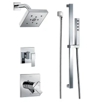 Delta Monitor 17 Series Dual Function Pressure Balanced Shower System with Integrated Volume Control, Shower Head, and Hand Shower - Includes Rough-In Valves - Chrome
