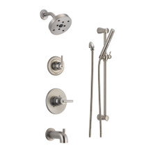 Delta Monitor 14 Series Pressure Balanced Tub and Shower System with Shower Head, Hand Shower, and Slide  Bar - Includes Rough-In Valves - Brilliance Stainless
