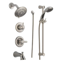 Delta Monitor 14 Series Pressure Balanced Tub and Shower System with Shower Head, Hand Shower, and Slide Bar - Includes Rough-In Valves - Brilliance Stainless