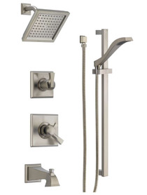 Delta Monitor 17 Series Pressure Balanced Tub and Shower System with Volume Control, Shower Head, Hand Shower, and Slide Bar - Includes Rough-In Valves - Dryden