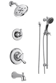 Delta Monitor 17 Series Pressure Balanced Tub and Shower System with Volume Control, Shower Head, Hand Shower, and Slide Bar - Includes Rough-In Valves - Linden