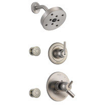 Delta Monitor 17 Series Dual Function Pressure Balanced Shower System with Integrated Volume Control, Shower Head, and 2 Body Sprays - Includes Rough-In Valves - Brilliance Stainless